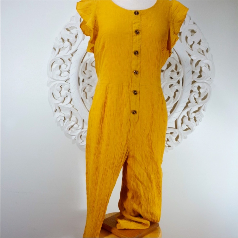 Lulu's Mustard Yellow Button-Front Jumpsuit